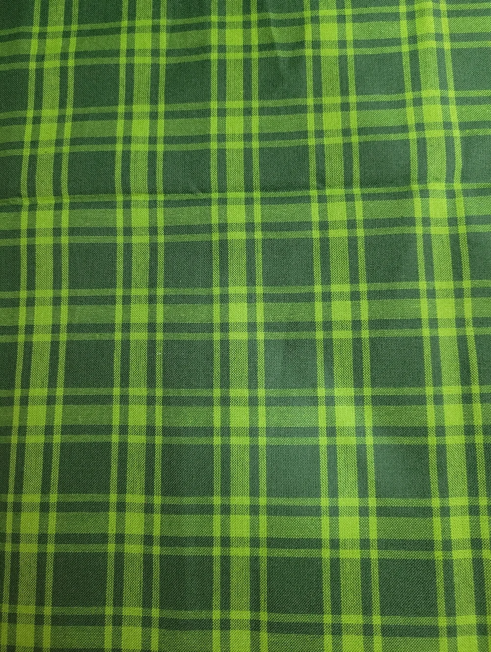 Green Plaid Fabric Panel - Bright Lime & Forest Green 1 Yard (0790/0791)